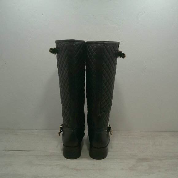Vince Camuto Wenters Quilted Black Leather Tall Riding Boots Full Zip Size 7.5 B - Picture 6 of 10